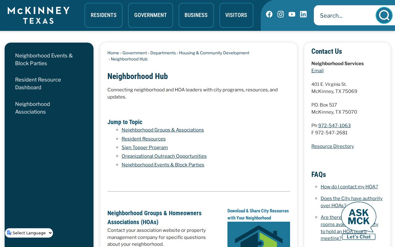 McKinney neighbors Neighborhood Hub resource