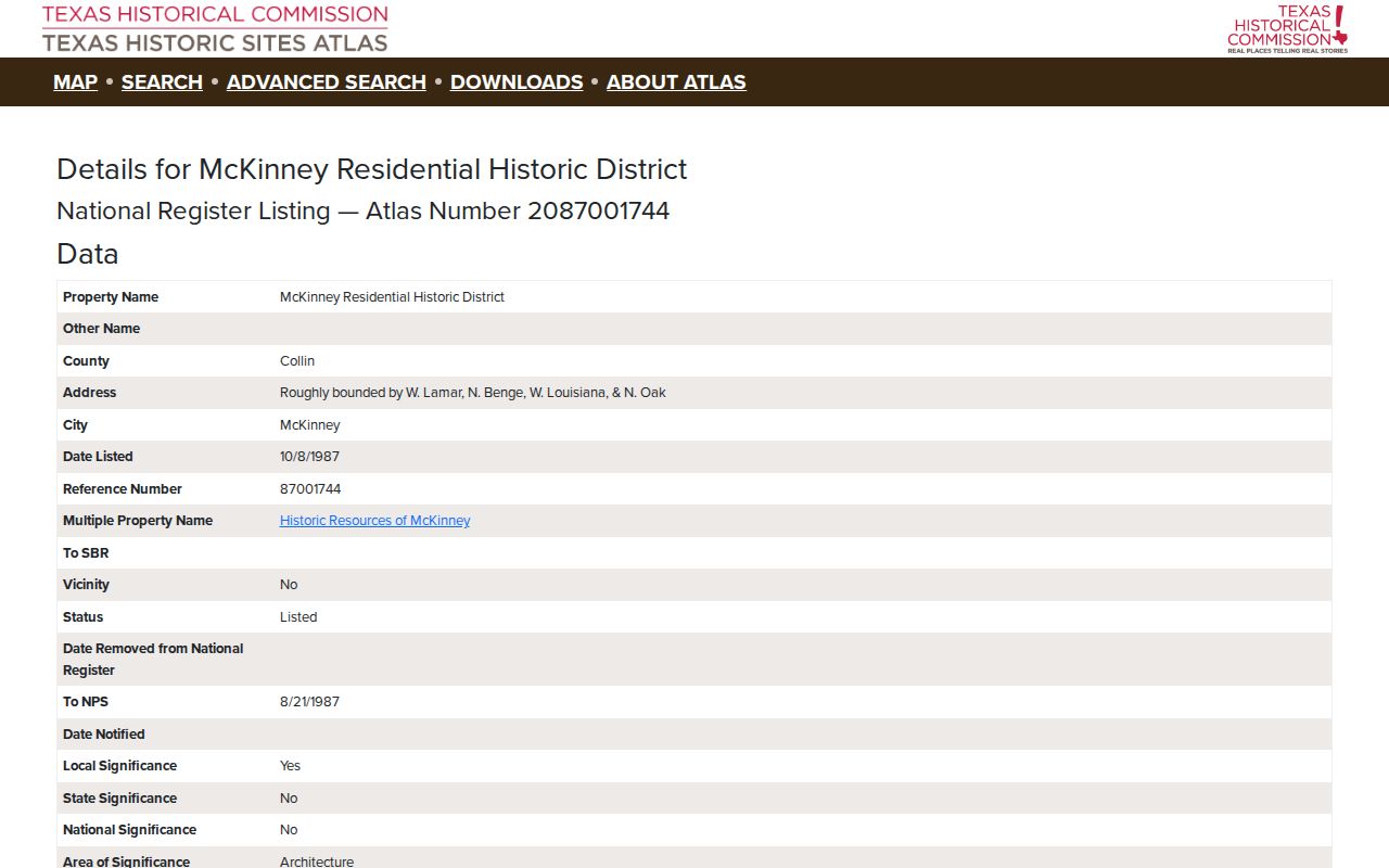 McKinney neighbors Texas Historical Commission district atlas