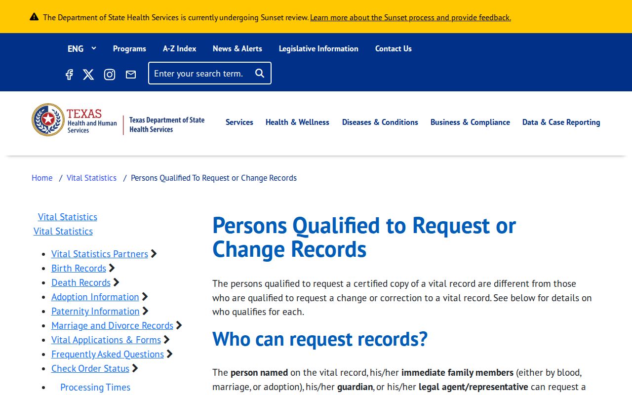 McKinney resident lookup reference to Texas DSHS qualified requester rules